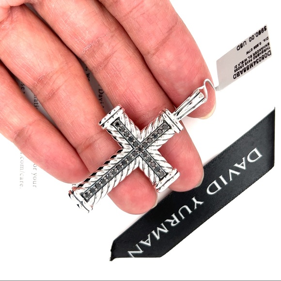 David Yurman Other - New David Yurman Chevron Cross Necklace Pendant 0.65 Carat Black Diamond DY